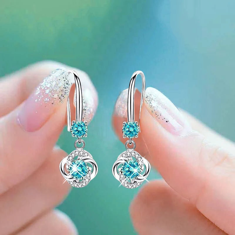 Silver 925 Jewelry Earrings Sapphire Siver Korean Ear Jewelry White/Blue/Pink Color Party Dating Gift Earrings Wholesale