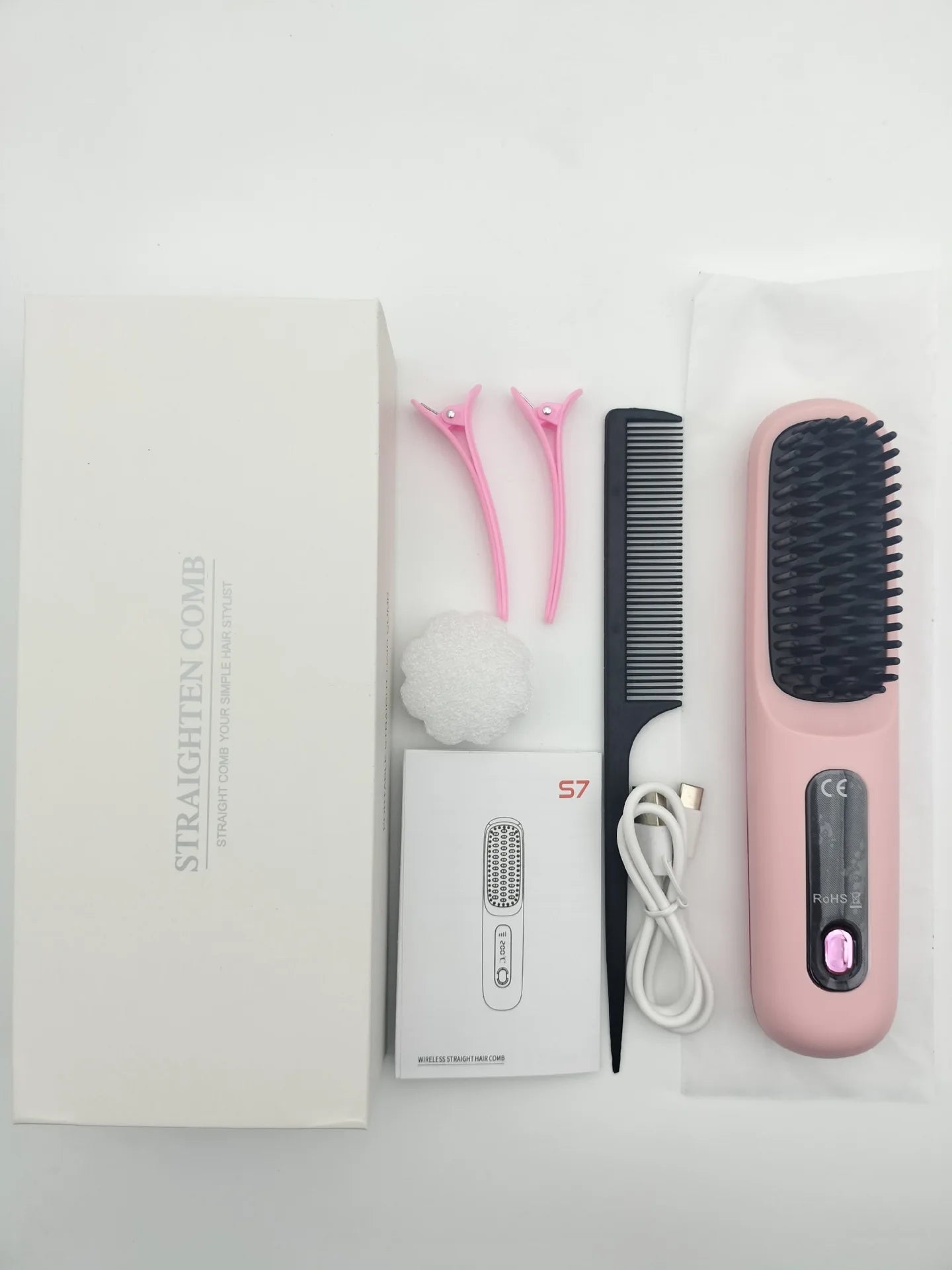 Portable Hair Straightener Brush Cordless USB Charging Straightening Comb LED Display & Ceramic Coating, Ionic Technology