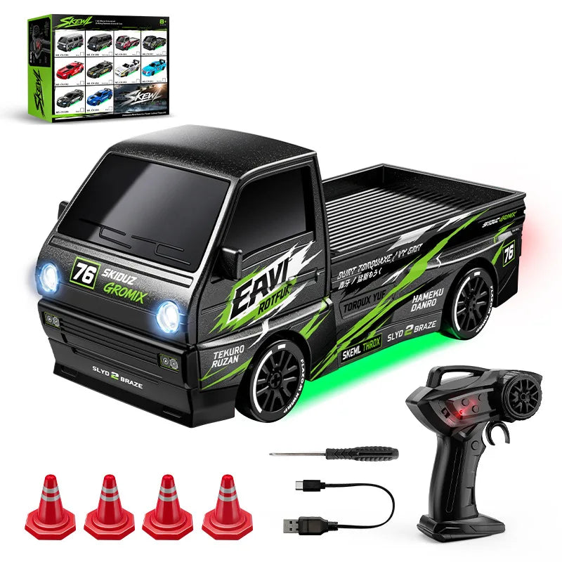 New 1/64 Mini Drift Car With Led Light Desktop Series Remote Control 4wd Racing Micro Card Van Gtr Boy Toy Gift