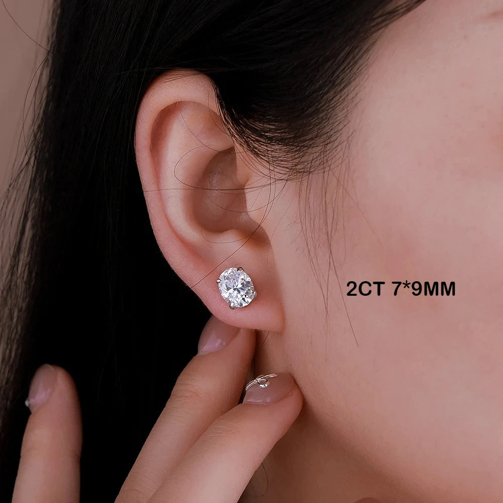 Certified 1-4CT Oval Moissanite Stud Earrings for Women 925 Sterling Silver Sparkling Gems Lab Diamond Ear Studs Wedding Jewelry