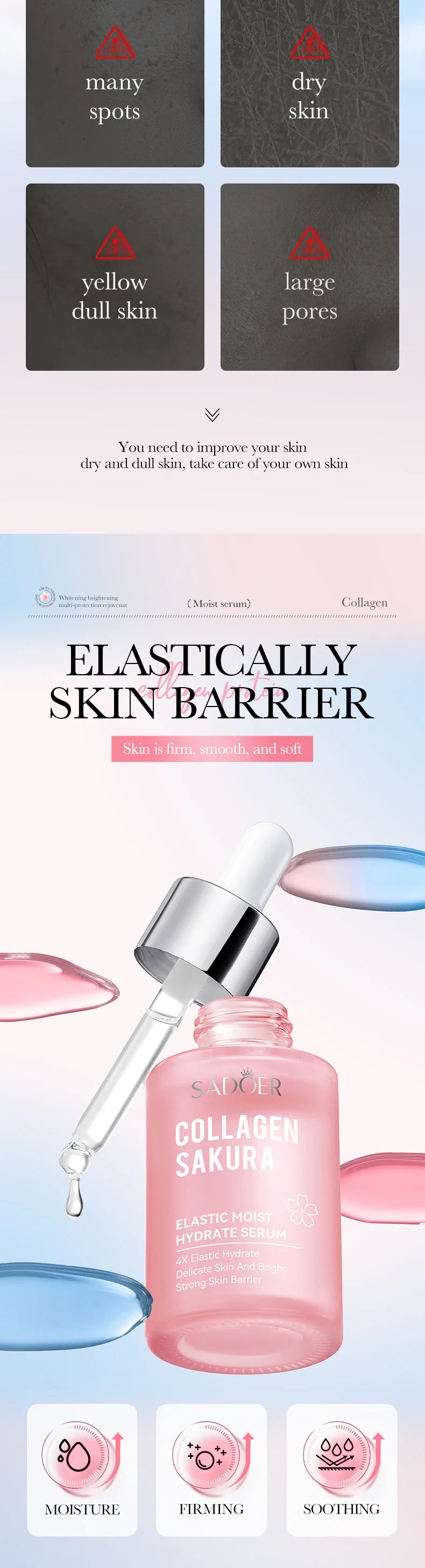 30/100ml SADOER Sakura Facial Serum Anti Wrinkles Anti-aging Hydrating Whitening Face Essence Facial Skin Care Products