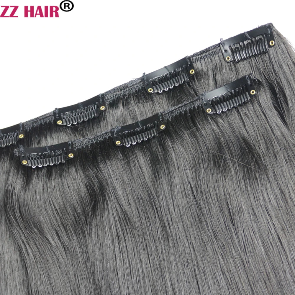 ZZHAIR 100% Human Remy Hair Extensions 2pcs Set 16"-28" 100g-200g  Clips-in Two Pieces Natural Straight 1x20cm 1x15cm
