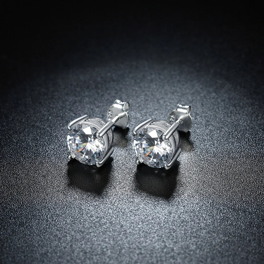 925 Sterling silver classic diamond stud earrings for women Luxury Fashion Party Wedding Accessories Jewelry Christmas Gifts