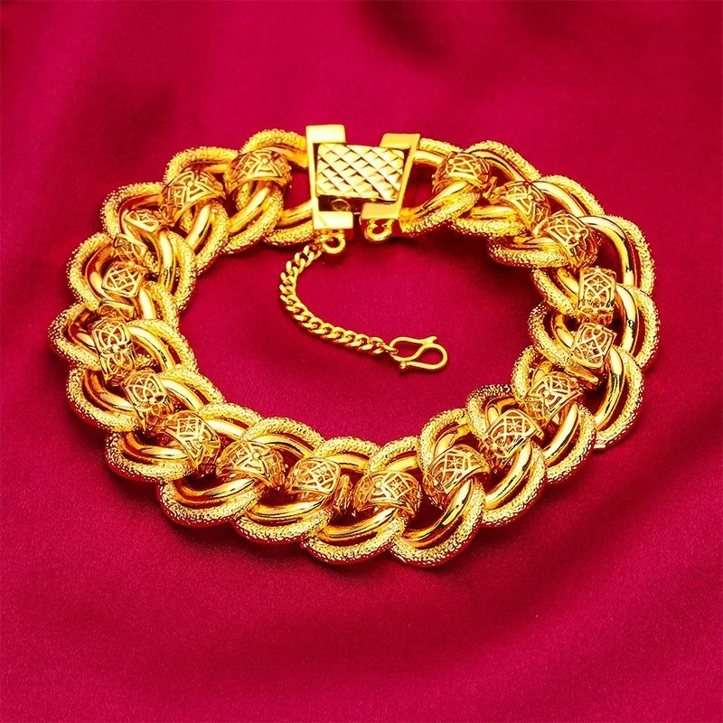 18 K Gold Color Widened Watch Chain Bracelet for Men Dad Father Not Fade Design Bracelet Wedding Engagement Jewelry Gifts