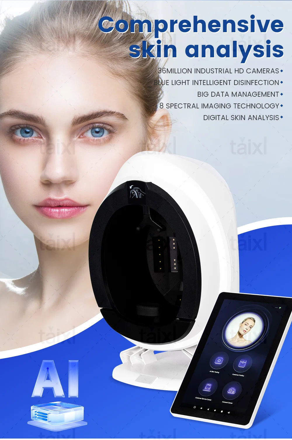 Professional 3D Facial  Camera Scanner UV Skin and Hair Analysis Measuring Machine Digital Facial Scanner Skin Analyzer