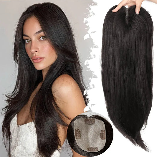 100% Human Hair Toppers for Women 10*12 cm Silk Base Virgin Remy Hair Toppers 65-70 Grams Clip in Hair Toupee for Thinning Hair
