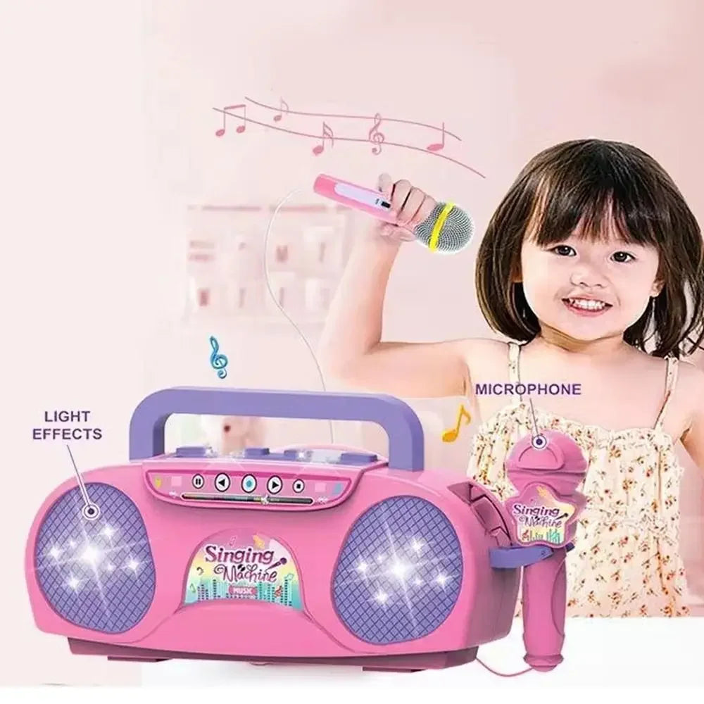 Singing Microphone Machine Kids Portable Karaoke Music Instrument With Lights Connect Phone Toys For Girl Boy Educational Gifts