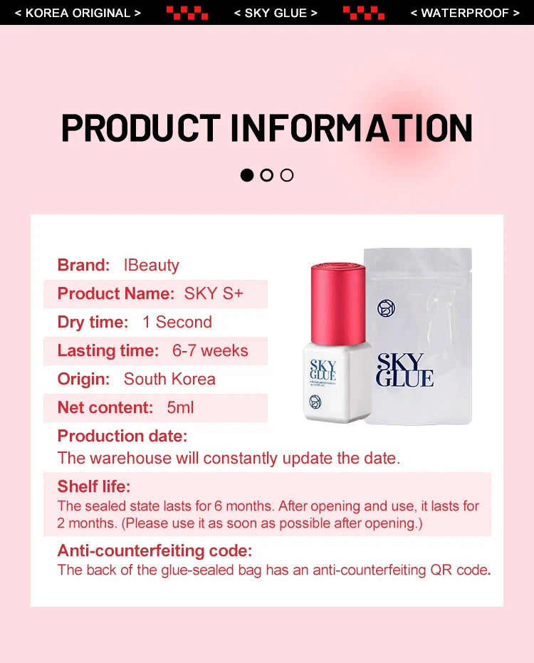 1 Bottle SKY S+ Glue for Eyelash Extensions 5ml Korea SKY Red Blue Black Cap Cola 0.5s Fast Drying Lash Glue Original Supplies