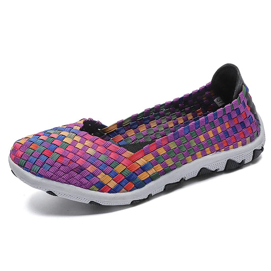 Women Flats Woven Shoes Slip On Summer Casual Loafers Lady Walking Sneakers Breathable Lightweight Tenis Handmade Shoes Soft