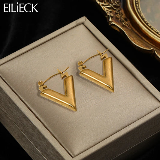 EILIECK 316L Stainless Steel Big V Metal Earrings For Woman Fashion Jewelry Temperament Girl Daily Wear Hoop Earrings Waterproof