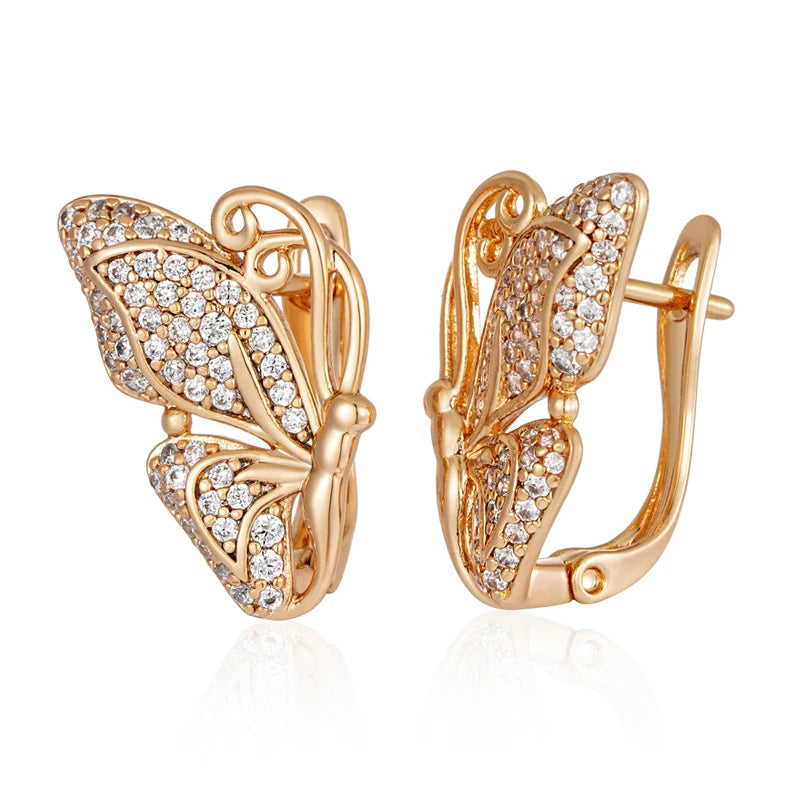 Kinel Luxury Full Natural Zircon Butterfly Drop Earrings for Women Unusual 585 Rose Gold Color Creative Daily Fine Jewelry Gift