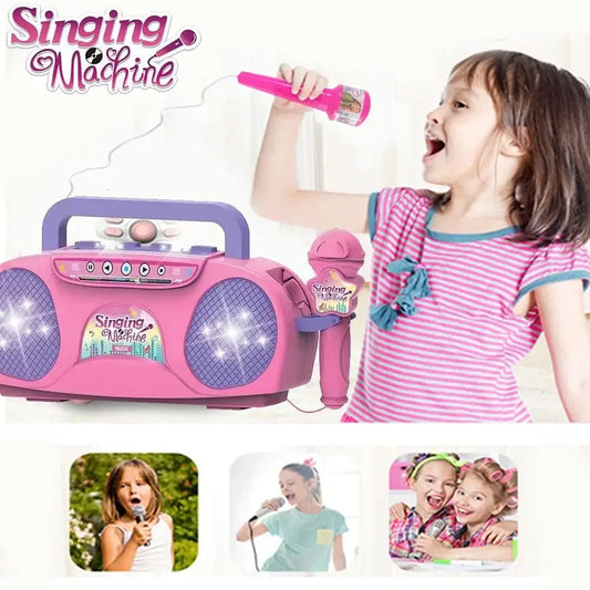 Singing Microphone Machine Kids Portable Karaoke Music Instrument With Lights Connect Phone Toys For Girl Boy Educational Gifts