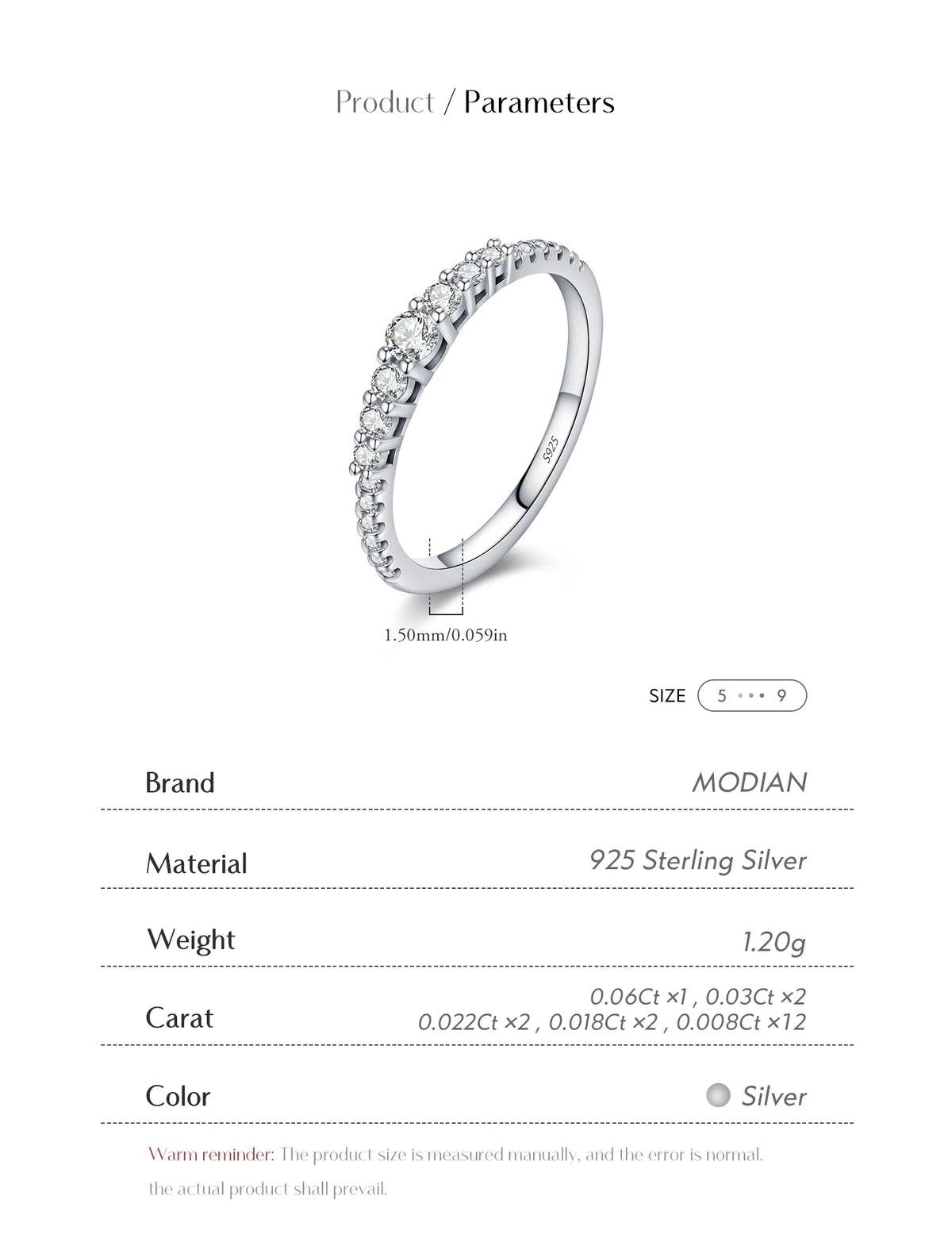 MODIAN Fashion Stacking Slim Rings 925 Sterling Silver Sparkling Round Moissanite Rings For Women Fine Jewelry