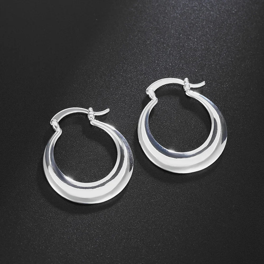 Hot  Women 925 Sterling Silver 3cm round big hoop Earrings Fashion Beautiful Crescent party wedding Gifts Engagement Jewelry