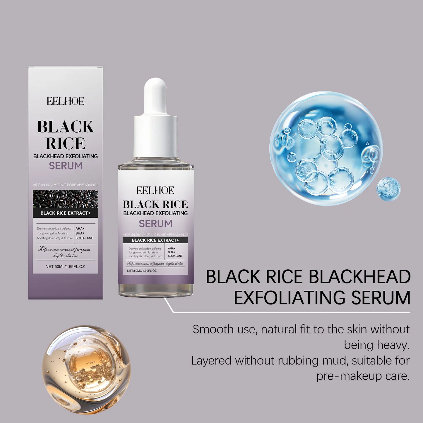Black & White Rice Exfoliating Serum Set BHA Niacinamide Pore Minimizing & Brightening Blackhead Whitehead Remover Skincare Set