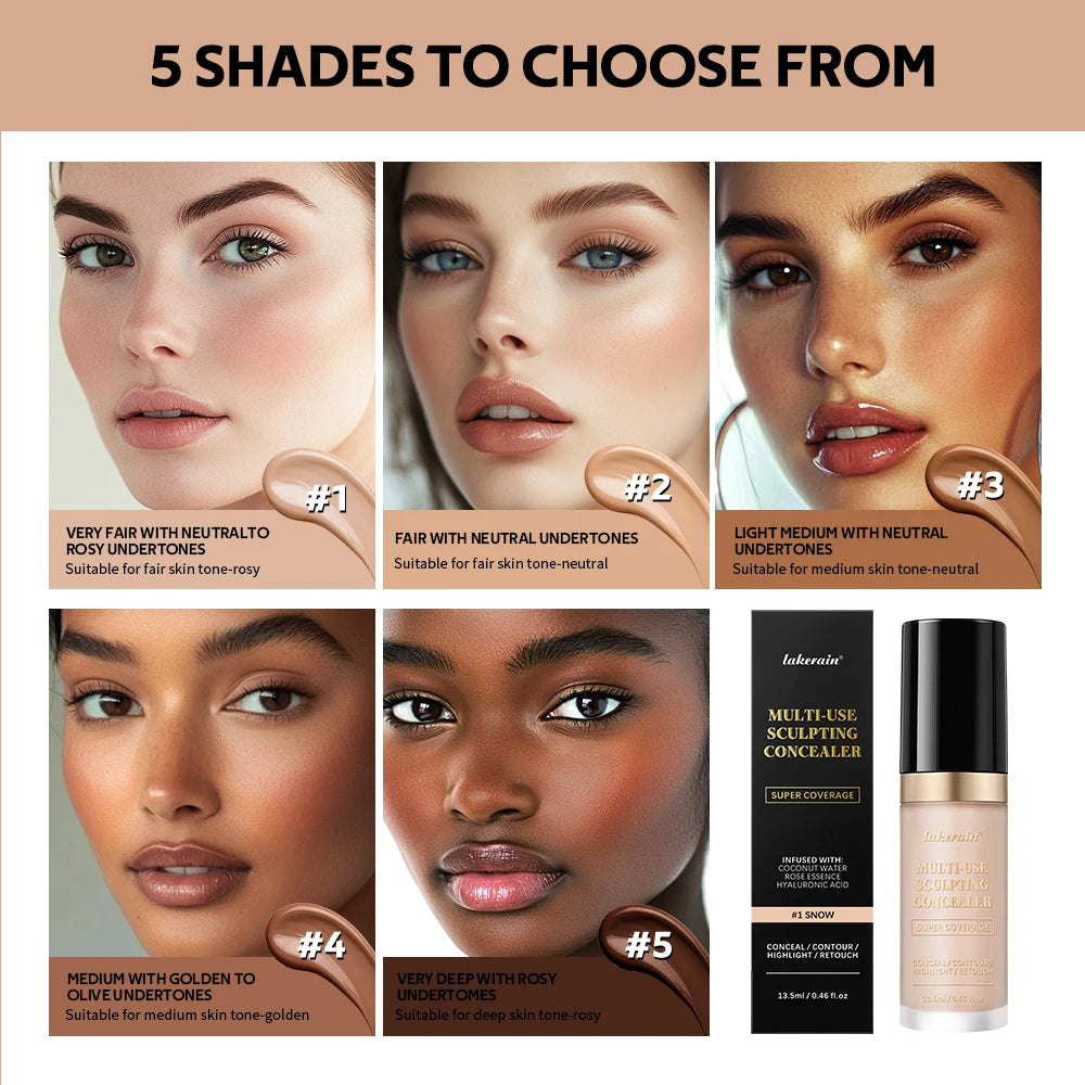 Multi-Use Foundation Long-lasting Matte Waterproof Oil Hight Full Coverage Highlight and Retouch Face Makeup for Women Lakerain