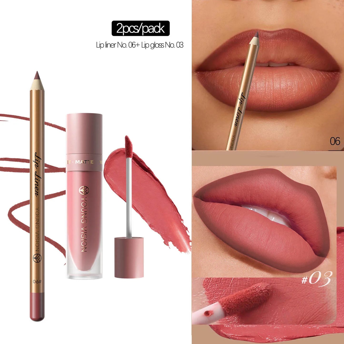 Lip Gloss and Lip Liner Set, Long-Lasting Matte Finish, Smooth and Precise Lip Liner with Non-Stick, Smudge-Proof Lip Gloss