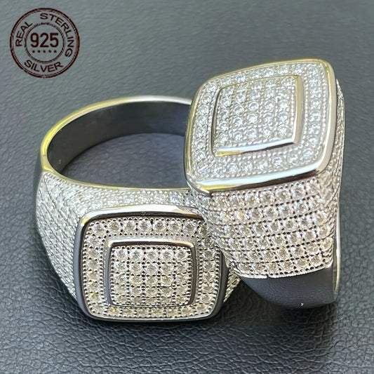 925 Sterling Silver Hip Hop Iced Out Ring for Men Cubic Zirconia Pave Statement Wedding Pinky Ring Luxury Jewelry