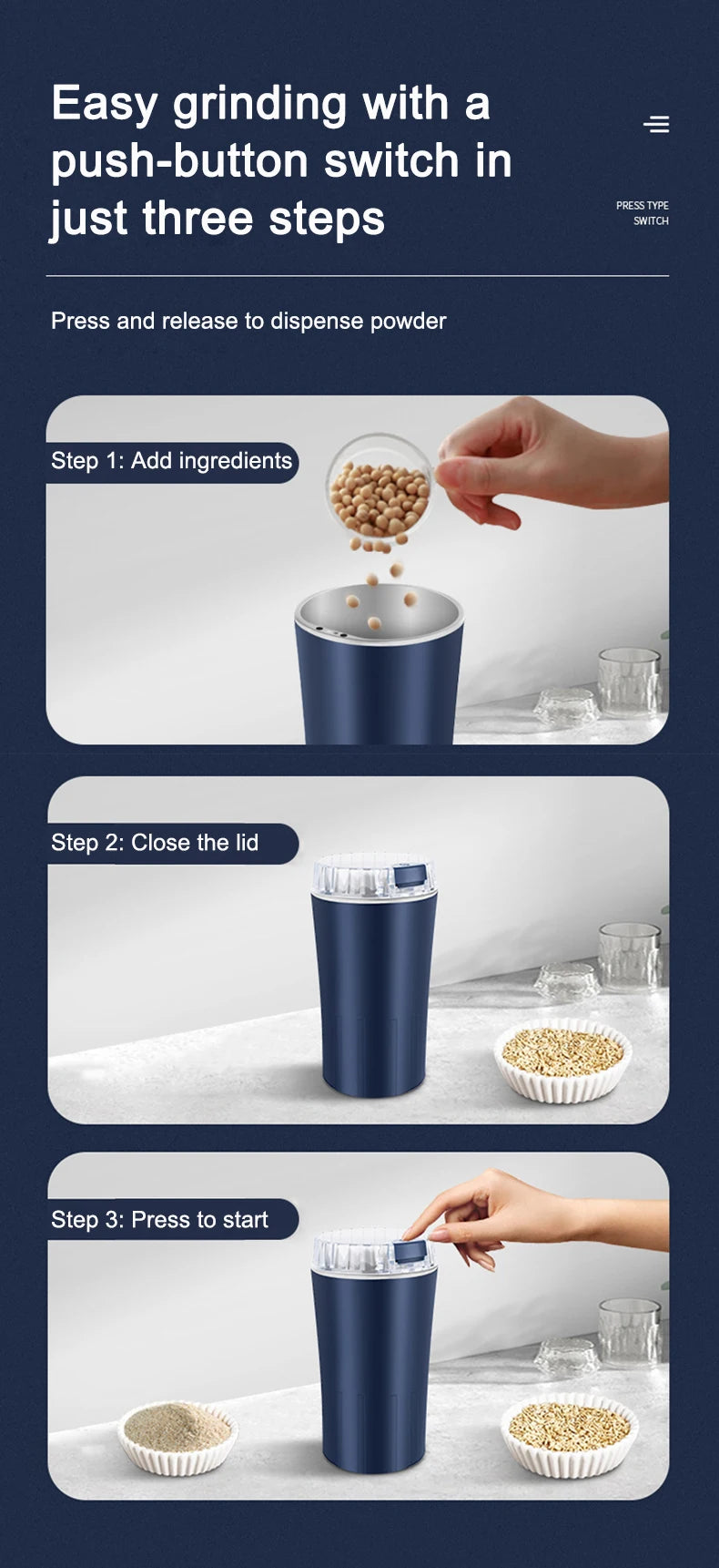 110V/220V Electric Coffee Grinder Mill Herbs Spices Nuts Cafe Bean Grinding Machine Powder Crusher Stainless Steel Burr Blade
