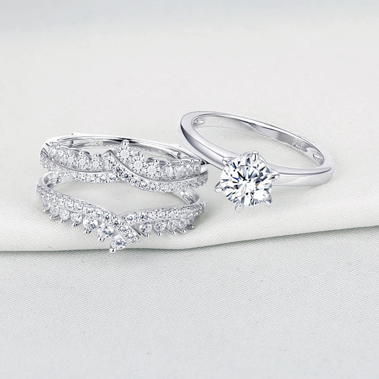 Newshe 925 Silver Bridal Set Original Wedding Rings for Women 1.8Ct Round Cut Zircon Moissanite Engagement Ring Enhancer Band