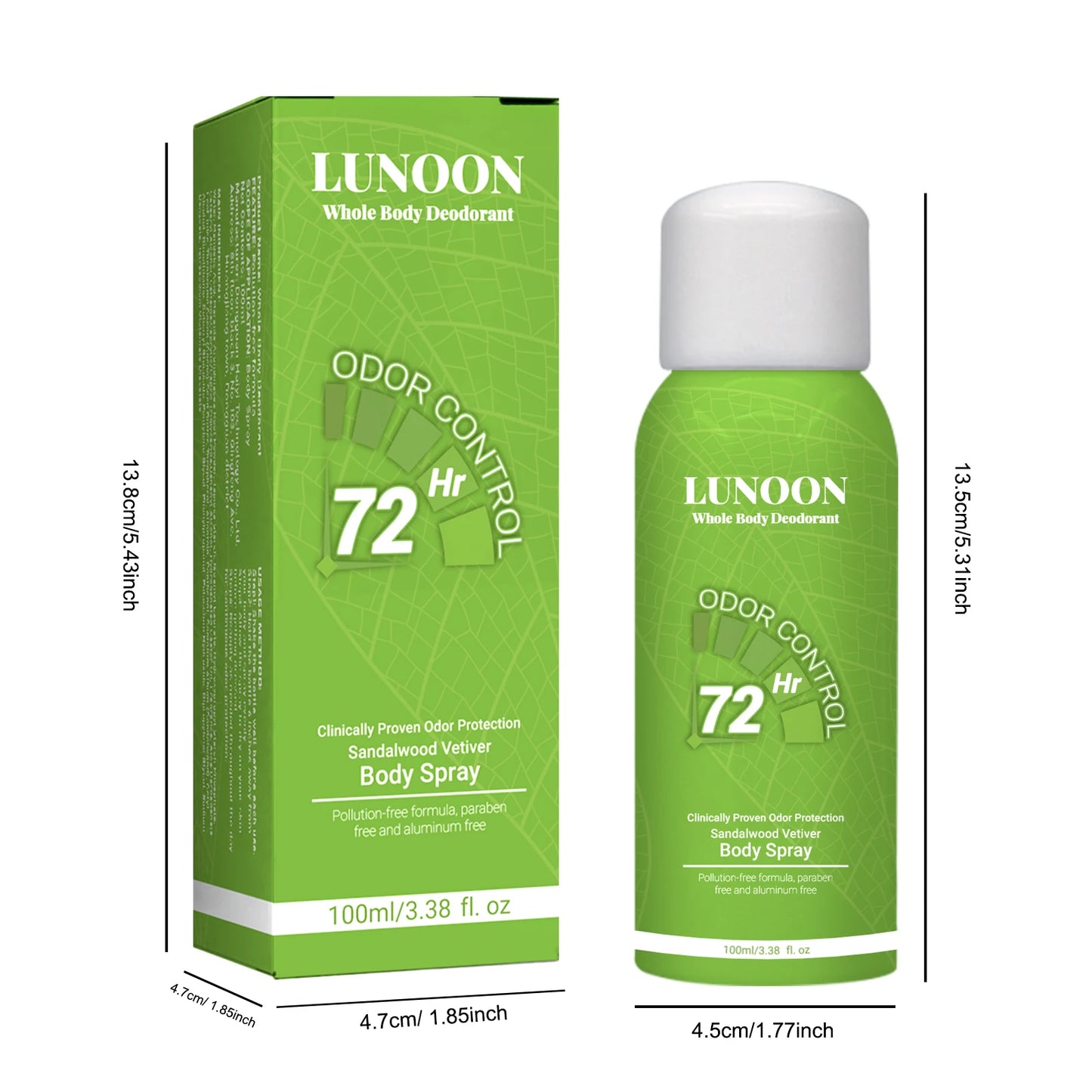 LUNOON Whole Body Deodorant Spray 100ml Underarm Foot Odor Eliminator Long Lasting Freshness Men Women Travel Essential