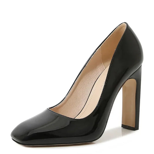 Female Patent Leather Pumps Square Toe Spring Summer Women Shoes Elegant Square High Heels Thick Heel Big Size 43 44 45 46