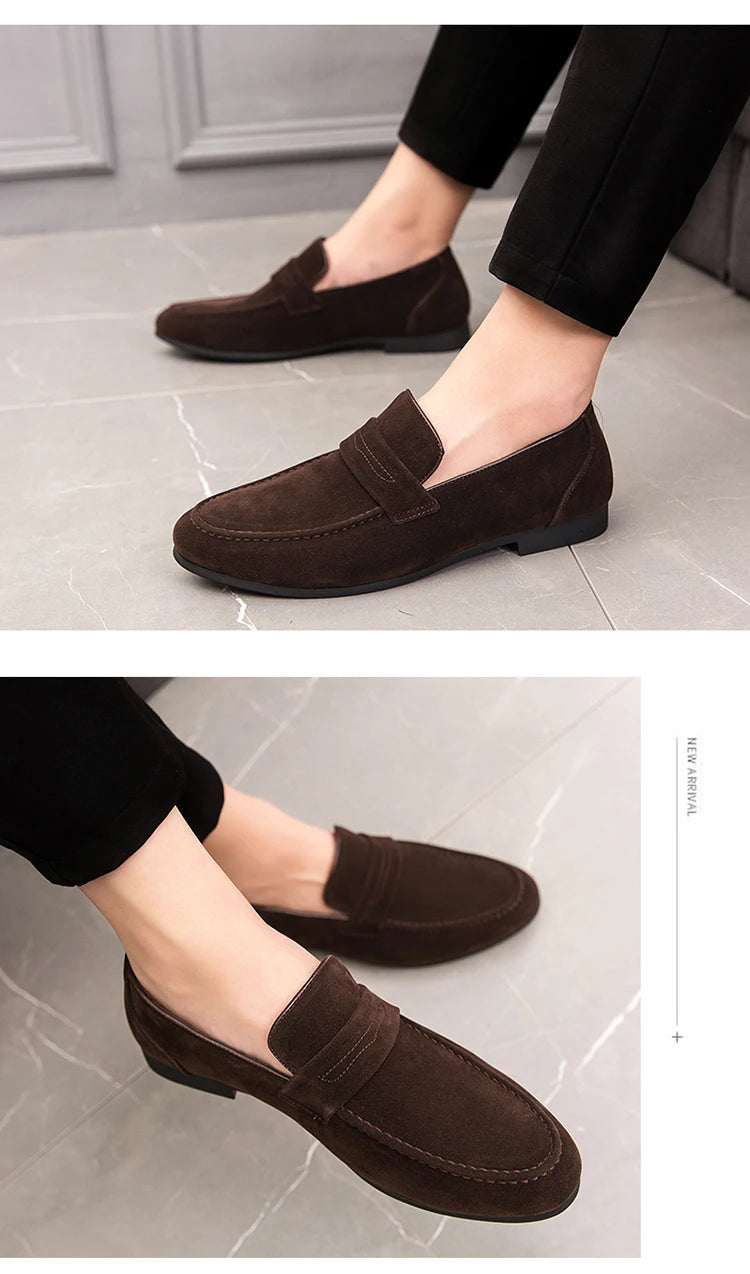 Suede Leather Oxfords Shoes For Men Loafers Casual Slip On Luxury Men Dress Shoes Office Wedding Party Shoes Man Moccasins Black