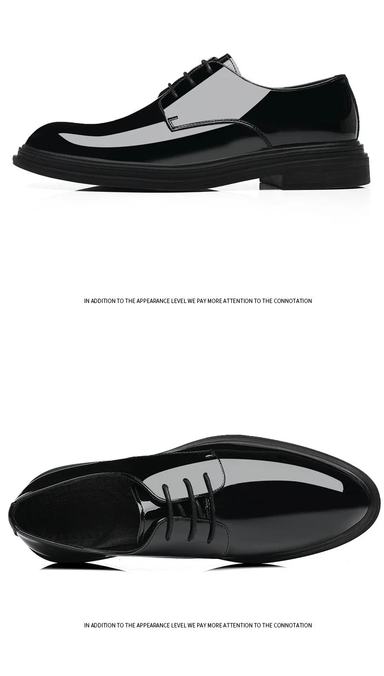 New Men 6/8cm Derby Shoes Patent Leather Height Increase Men Dress Shoes Formal Elevator Business Lift Shoes Bright Upper