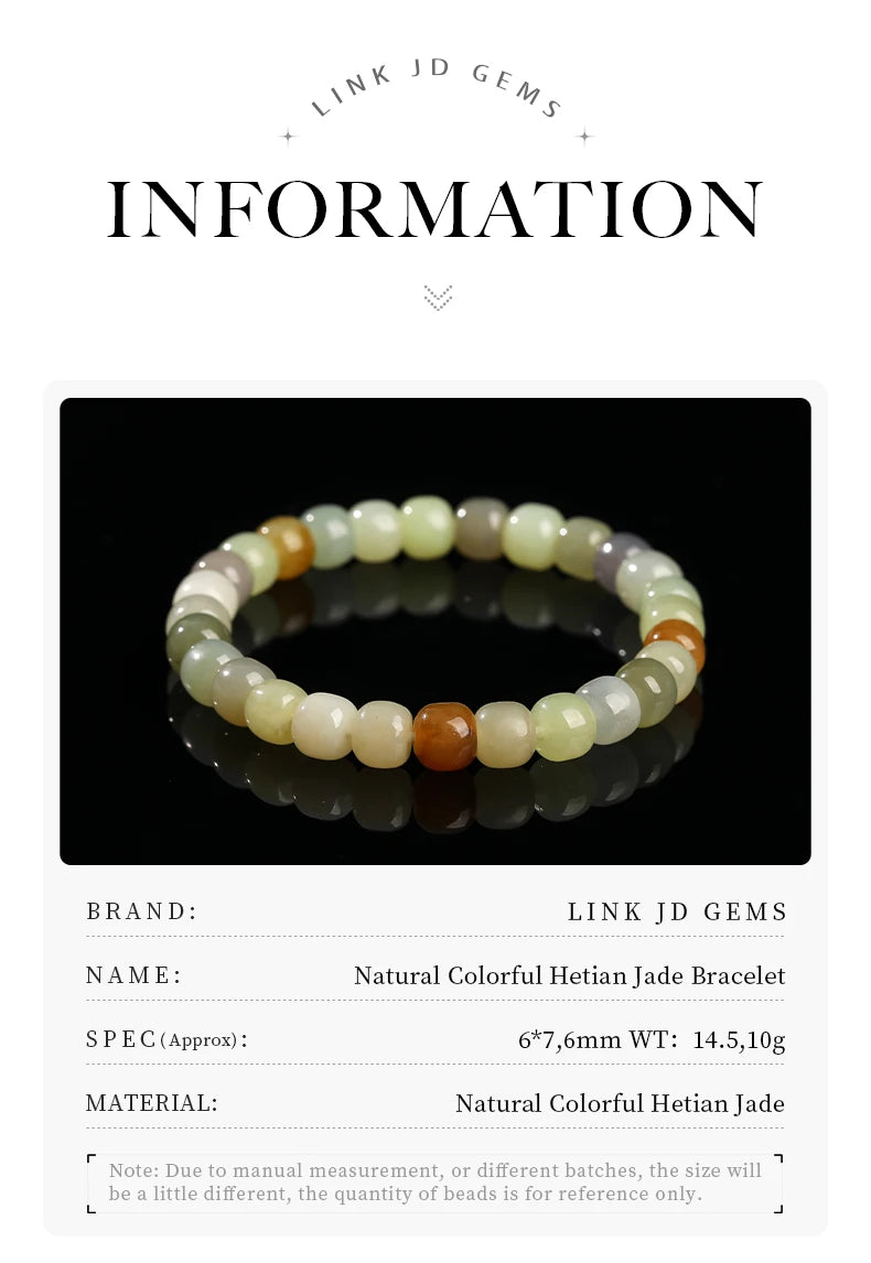 JD Natural Stone Colorful Hetian Jade Duobao Nephrite Bracelet Women Charm Lucky Reiki Healing Stretch Bangles Hand String Gift