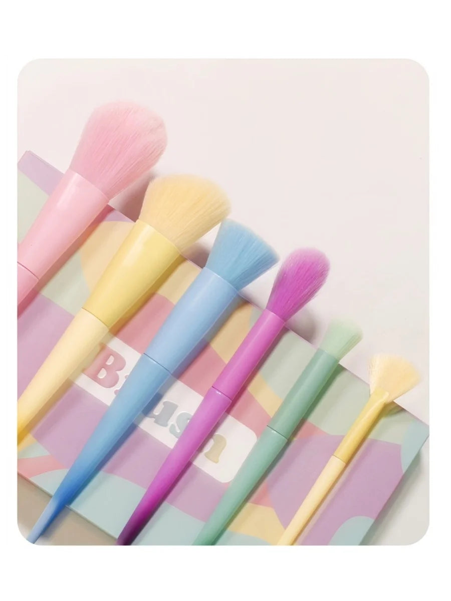 17-Piece Makeup Brush Set in Candy Colored Macaron Shades: Powder Brush, Eyebrow Brush, and More