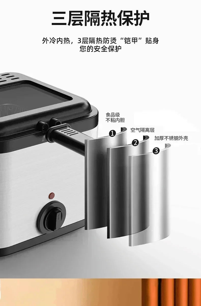 110V 220V 1000W 2.5L Square Fryer Multifunctional Electric Fryer French Fries Chicken Wings Snacks