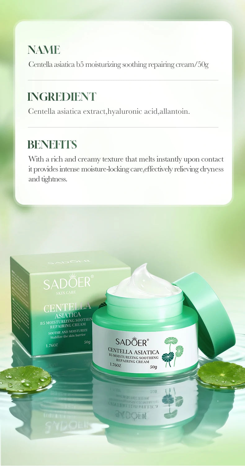 SADOER Centella Asiatica B5 Face Cream Moisturizing Soothing Repairing Cream for Skin Barrier Calm Irritated Non-Tight Skin Care