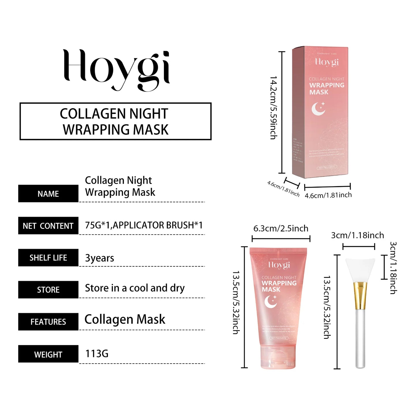 Hoygi Collagen Night Wrapping Mask Deep Nourishment Skin Firming Brightening Skin Tone Shrink Pores Mild Formula Sleeping Mask