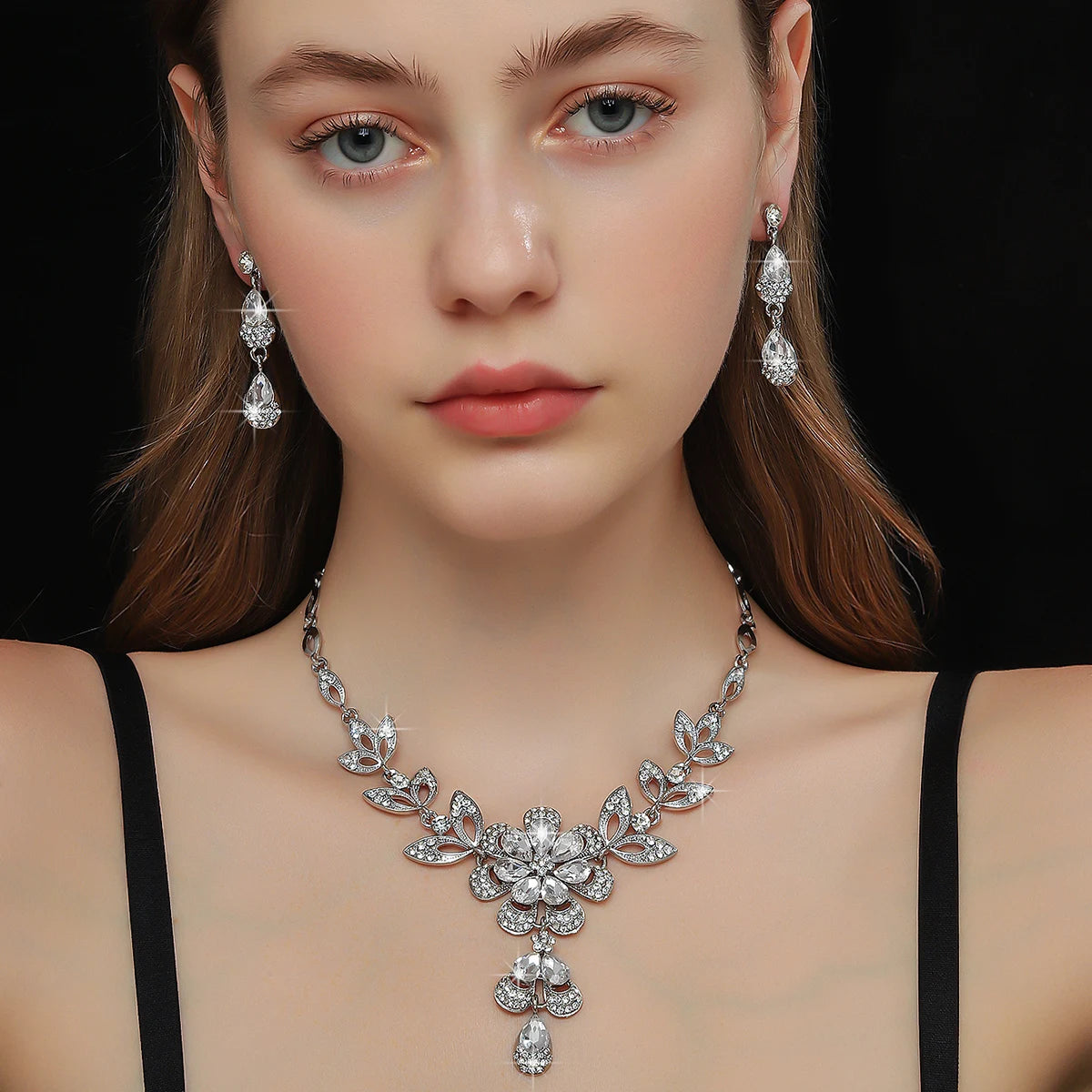 Luxury Color Matching Unique Necklace Earring Set Date Party Banquet Bridal Wedding Dress High End Jewelry