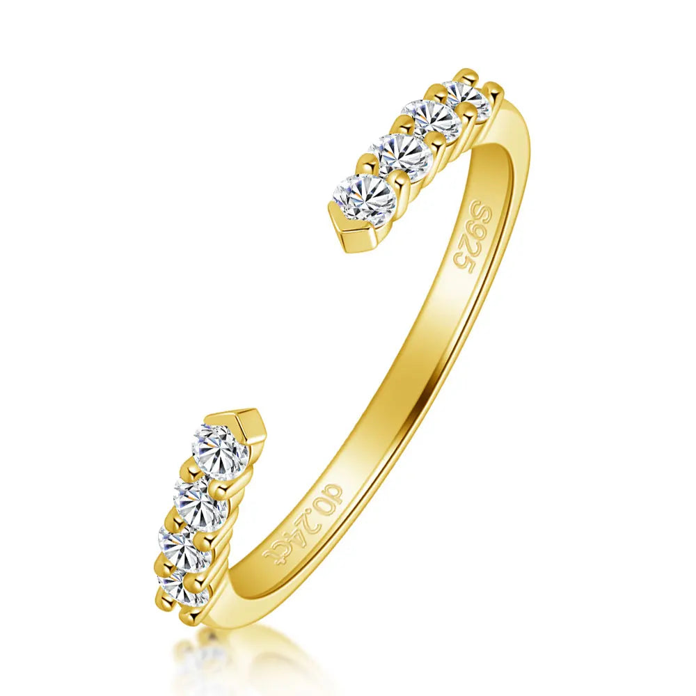 Pretty Beauty S925 Sterling Silver Moissanite Open Ring Wedding Band Gold Plated Trendy Jewelry Gifts for Women Birthday Party