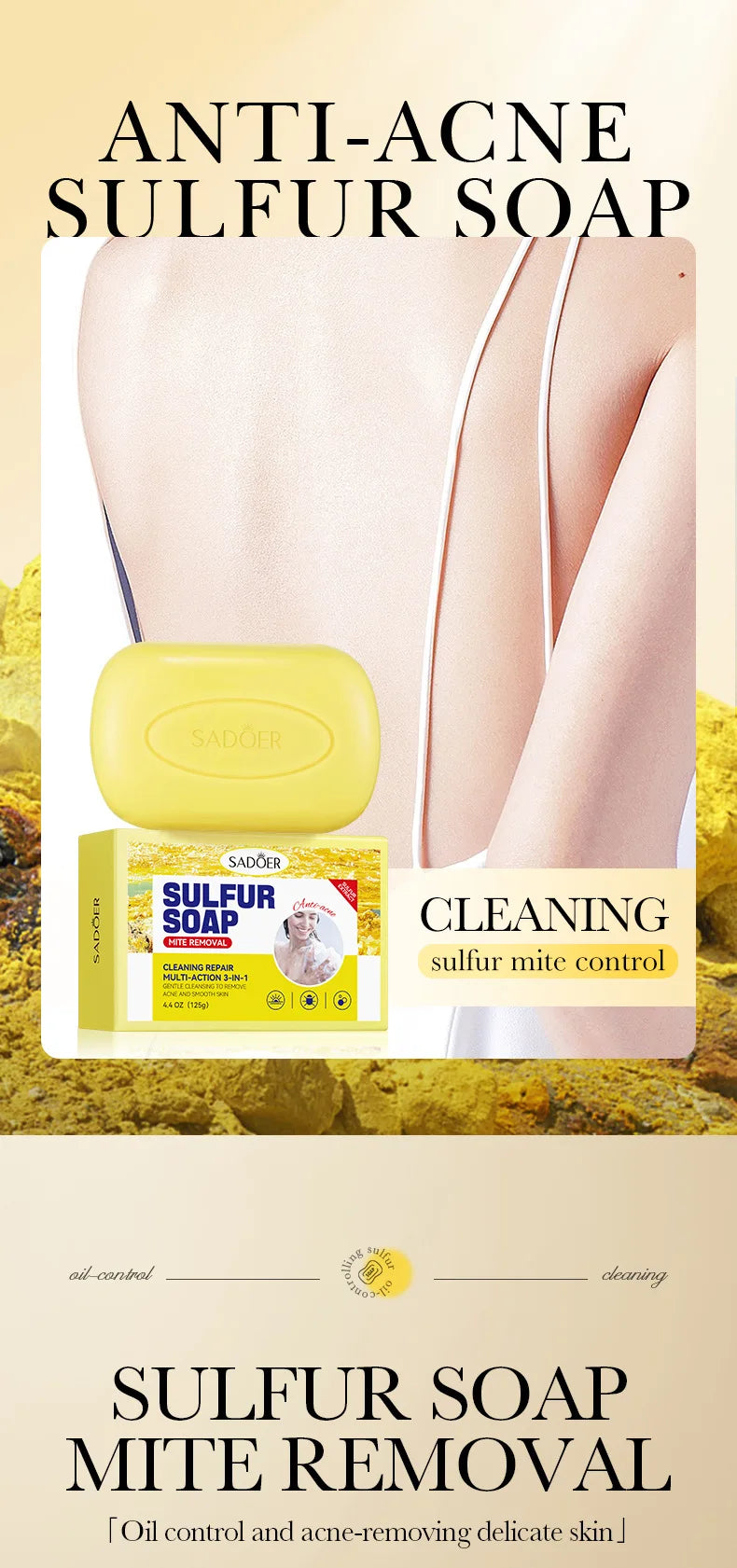 1Box Sulfur Anti Mite Soap Cleansing The Body Handmade Soap Turmeric Acid Kojico Foam Moisturize Control Oil and Prevent Dry