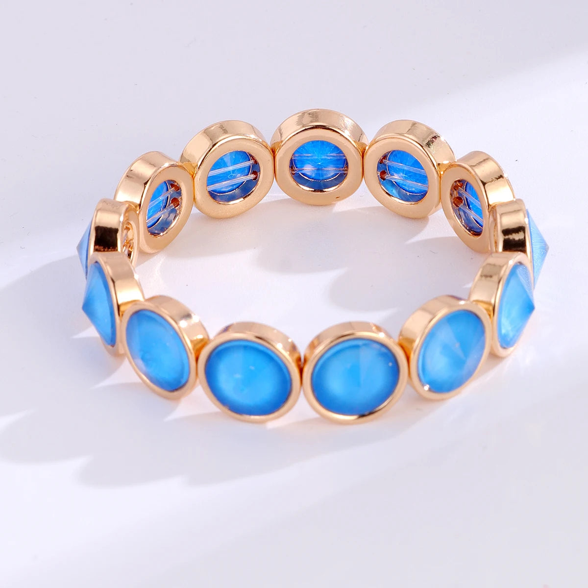 2026 New Design Gold Color Bracelets For Women Inlaid Colorful Glass Crystal Beads Elastic Bangle Candy Color Jewelry