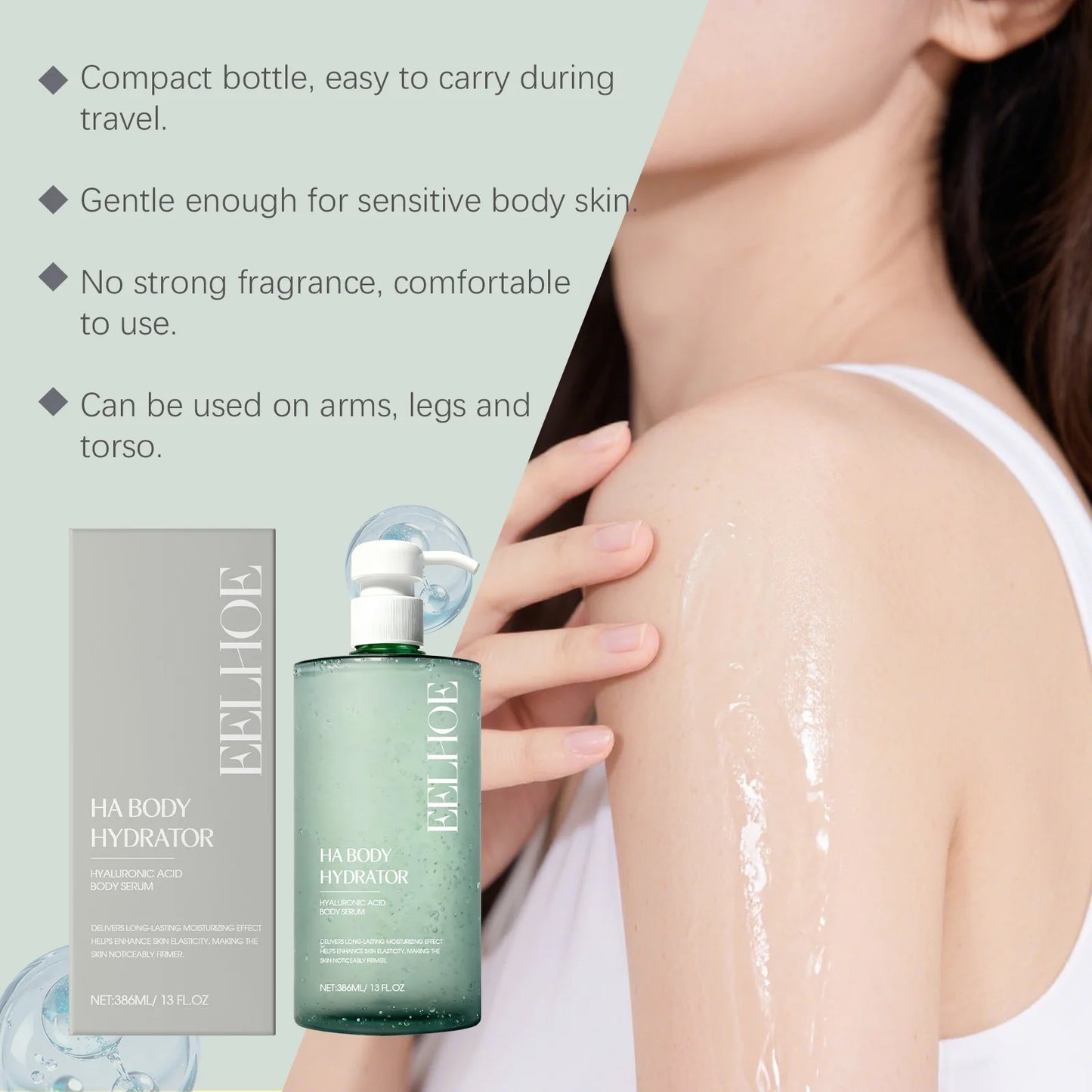 Hyaluronic Acid Body Serum - Moisturizes, Softens Skin, Enhances Elasticity, Smooth, Refreshing, and Hydrating