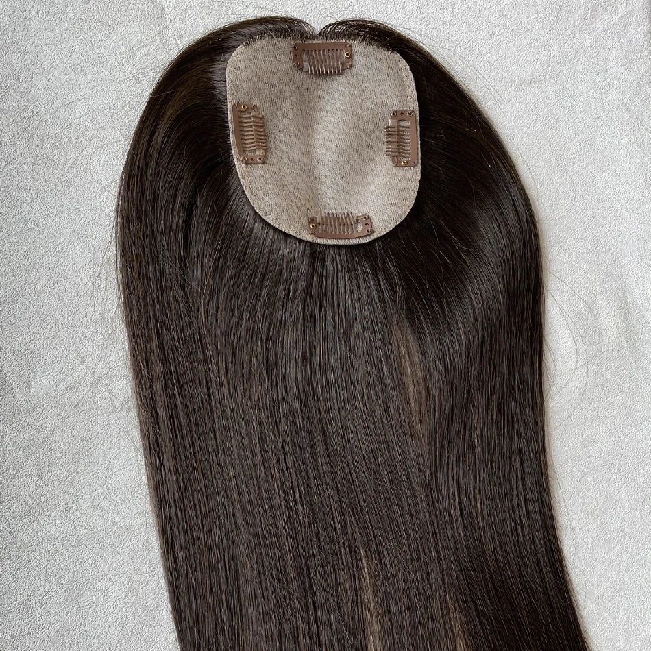 100% Human Hair Toppers for Women 10*12 cm Silk Base Virgin Remy Hair Toppers 65-70 Grams Clip in Hair Toupee for Thinning Hair