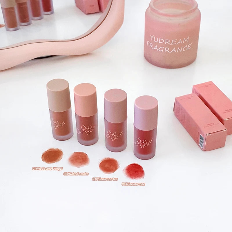 Gege Bear Smooth Multi Functional Cream (Extended Color Lipstick, Powder Blusher, and Non Fading Nude Matte Velvet Lip)