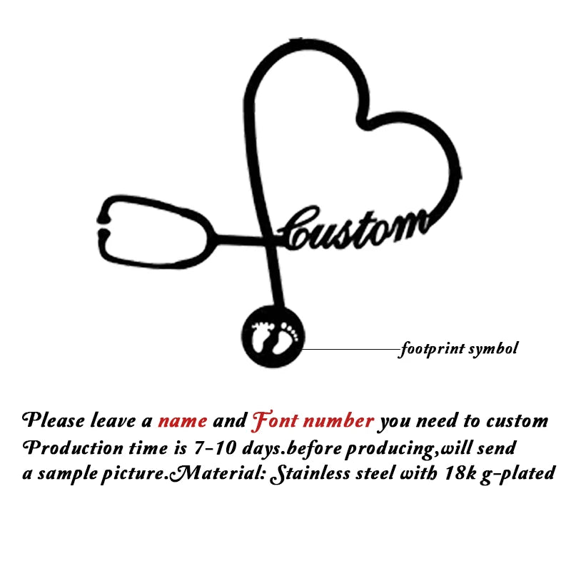 Customized Name Brooch Stethoscope Pin Doctor Nurse Name Stainless Steel Jewelry Fashion Gift For Men Women Daily Accessori