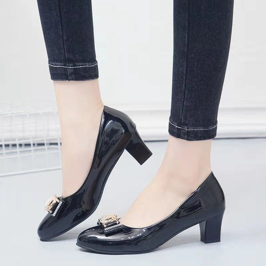 Women Dress Shoes Patent Leather high Heel Pumps Fashion Shoes Pointed Toe Slip on Office Ladies Shoes Zapatos Black Women Shoes