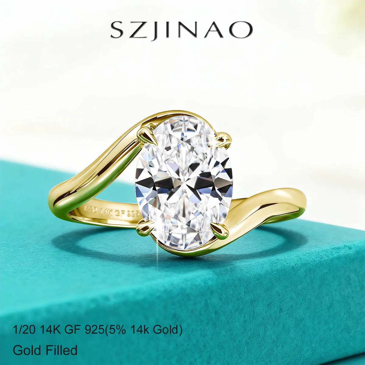 4.5ct Oval Cut Moissanite Solitaire Ring 14K Gold Filled Bypass Twist Shank Band D VVS1 Engagement Ring for Women Wedding Gift