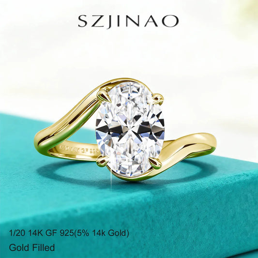 4.5ct Oval Cut Moissanite Solitaire Ring 14K Gold Filled Bypass Twist Shank Band D VVS1 Engagement Ring for Women Wedding Gift