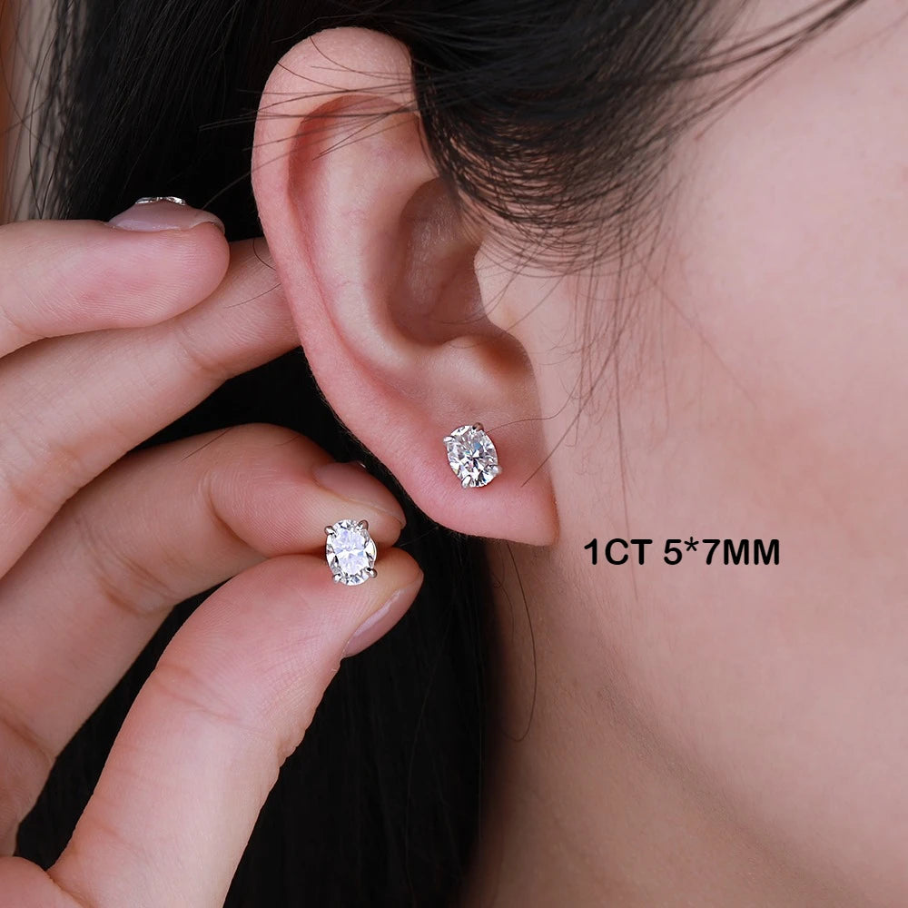 Certified 1-4CT Oval Moissanite Stud Earrings for Women 925 Sterling Silver Sparkling Gems Lab Diamond Ear Studs Wedding Jewelry