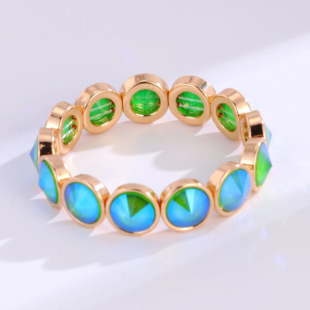 2026 New Design Gold Color Bracelets For Women Inlaid Colorful Glass Crystal Beads Elastic Bangle Candy Color Jewelry