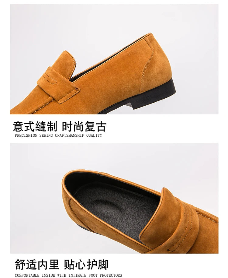Suede Leather Oxfords Shoes For Men Loafers Casual Slip On Luxury Men Dress Shoes Office Wedding Party Shoes Man Moccasins Black
