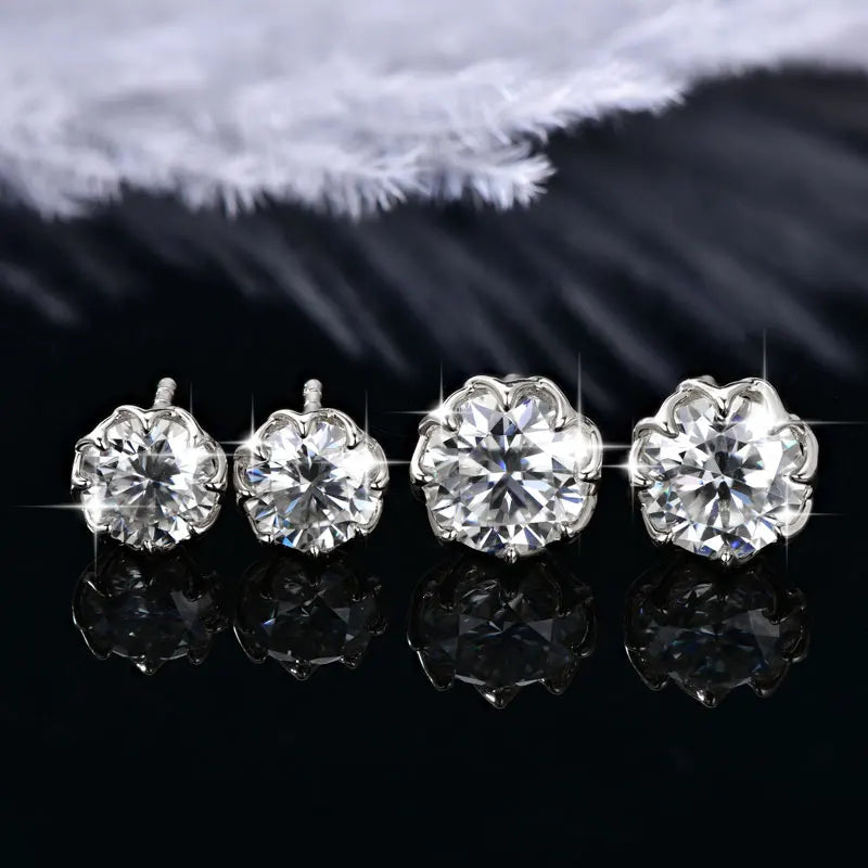 OXTAO 6mm/8mm Moissanite Flower Stud Earrings Female Jewelry 14K Gold Filled D Color Solitaire Diamond Piercing Earrings Gift