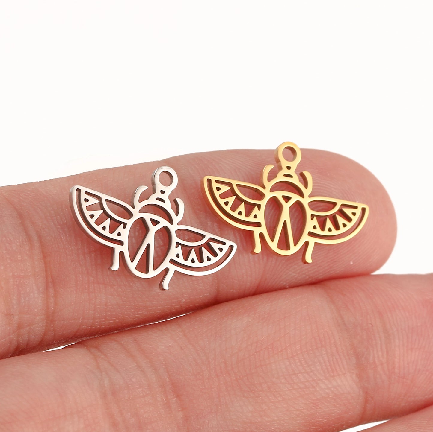 5Pcs Spring Bee/Butterfly/Beelet Charms Stainless Steel Scarab Moths Pendants DIY  Necklace Bracelet Jewelry Making Accessories