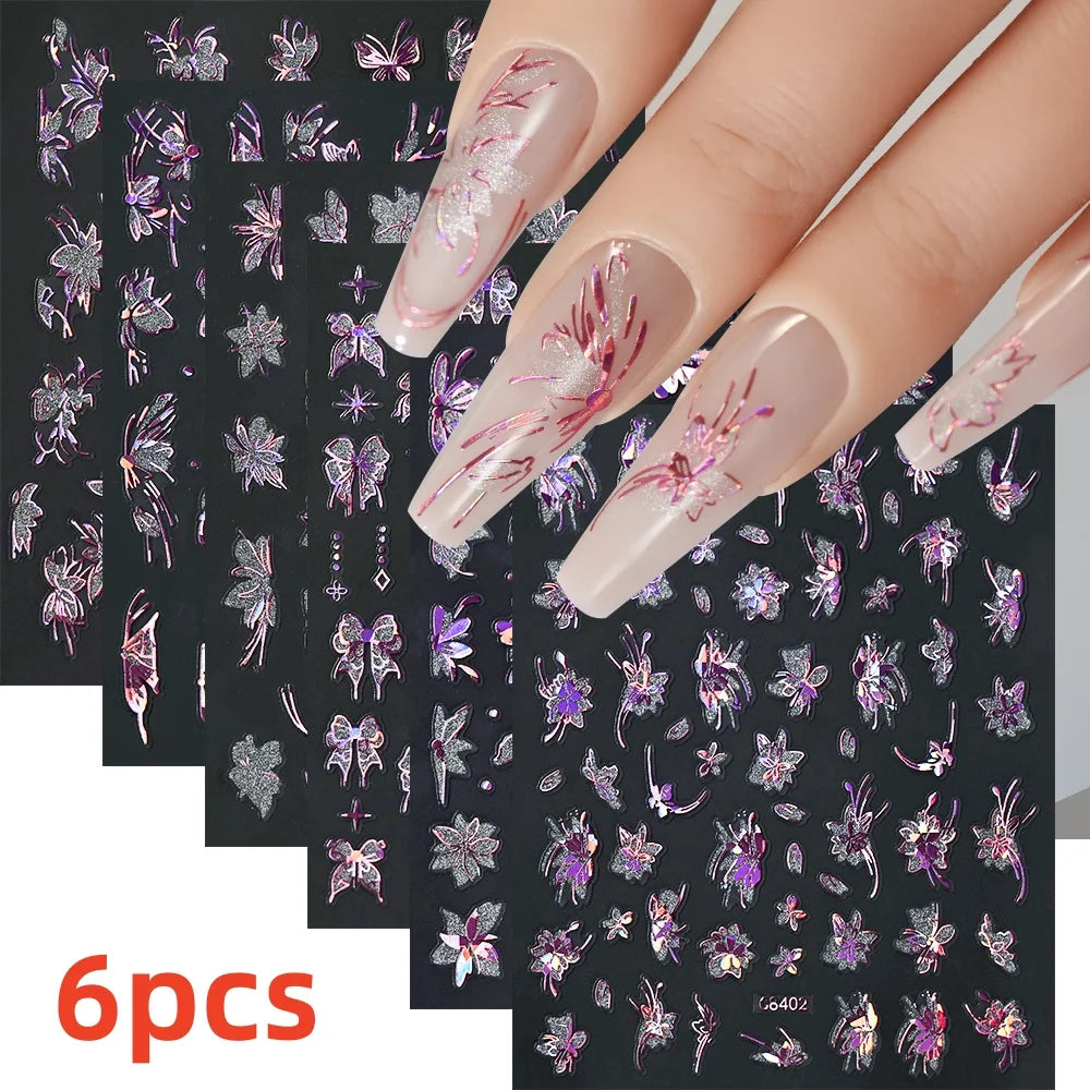 7pcs/Set Bronzing Gold/Silver Nail Art Sticker Sun Stars Moon Design Nail Decals 8*10CM Laser Bohemia Self-Adhesive Slider NLS
